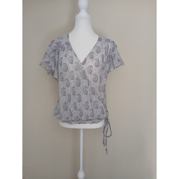 Anthropologie Moulinette Soeurs Silk & Cotton Faux Wrap Blouse Size 10 - Picture 1 of 8